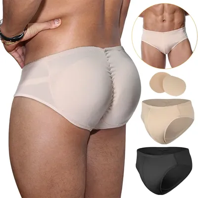 Gepolsterte Po-Lifter-Shaper-Steuerhöschen für Herren, nahtlos, sexy Hüftverstärker, Booster-Boxershorts, Unterwäsche, 2, abnehmbare Polster Image