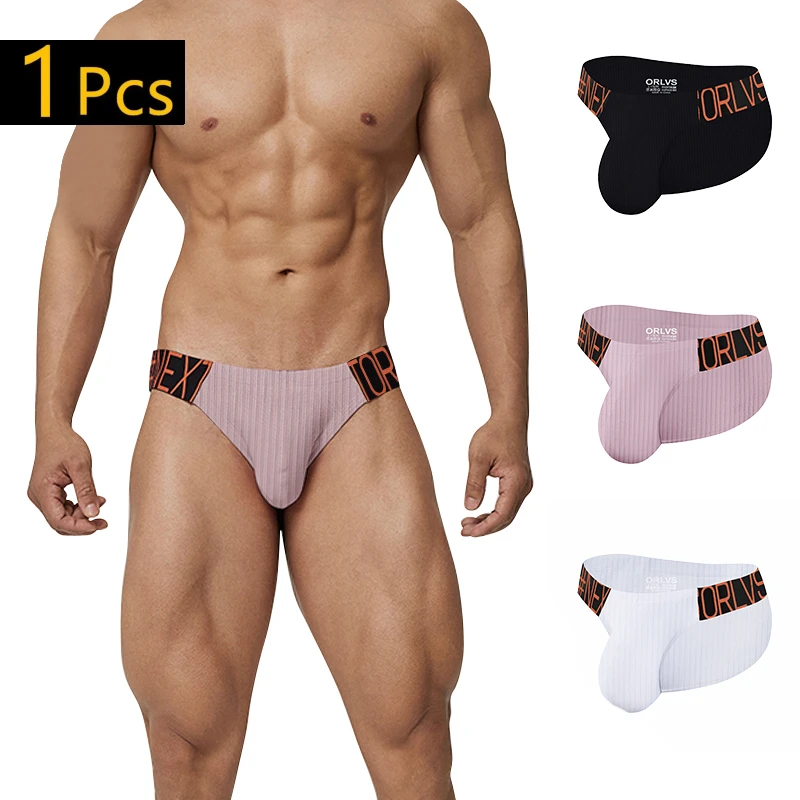 Orlvs Herren unterwäsche aus reiner Baumwolle Pit Cloth trend ige sexy Hosen mit niedriger Taille Hüftlift eng anliegende Herren Slips mit breitem Gürtel und hohem Schlitz Image