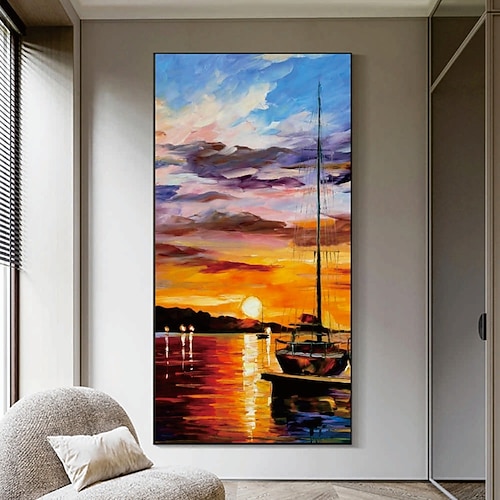 Segelboot-Ölgemälde, handgefertigt, abstraktes Segelboot-Kunstgemälde auf Leinwand, handgefertigtes nautisches Ölgemälde, große Segelschiff-Gemälde, Wandkunst, modernes Seestück-Gemälde für Image