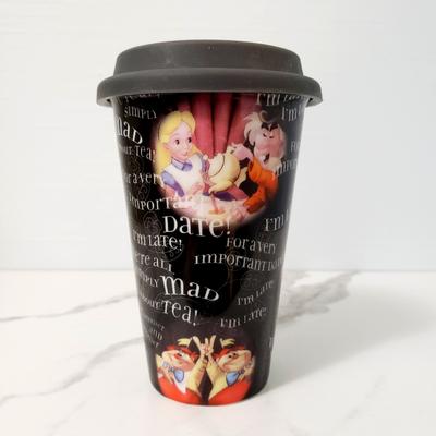 Disney Dining | Disney Parks Ceramic Coffee Tea Drink Travel 6" Mug With Rubber Lid Alice Q | Color: Black | Size: Os