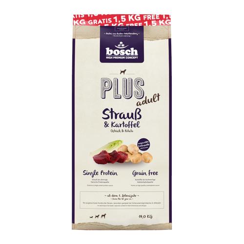 14kg Plus Strauß & Kartoffel bosch Hundefutter trocken - 1,5 kg gratis!