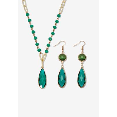 Women's Blue Crystal Goldtone Vintage-Inspired Jewelry Set by PalmBeach Jewelry in Green