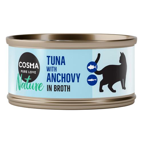 24x70g Cosma Nature Thunfisch mit ganzen Sardellen Katzenfutter Nass - 20+4 gratis!