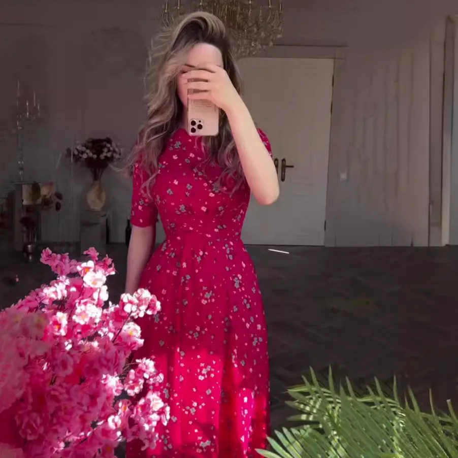 Bescheidenes muslimisches langes Kleid für Frauen Vestidos Blumen druck Jalabiya Ramadan Marokko Dubai Abayas Kaftan arabische Robe Sommerkleider Image