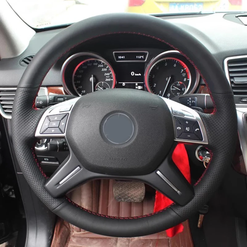 Zöpfe für Mercedes Benz C GL G M Klasse W204 W463 X166 W166 2011–2015 Auto-Innenlenkradabdeckung Mikrofaser-Lederbesatz Image
