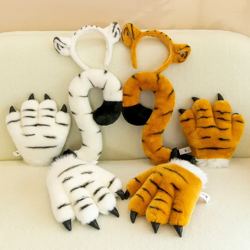 Tiger-Schwanz-Klauen Giraffen-Plüschtier Weißer Tiger Haarband Handschuhe Show-Requisiten Handschuhe Auch als Zoo-Geschenk Image