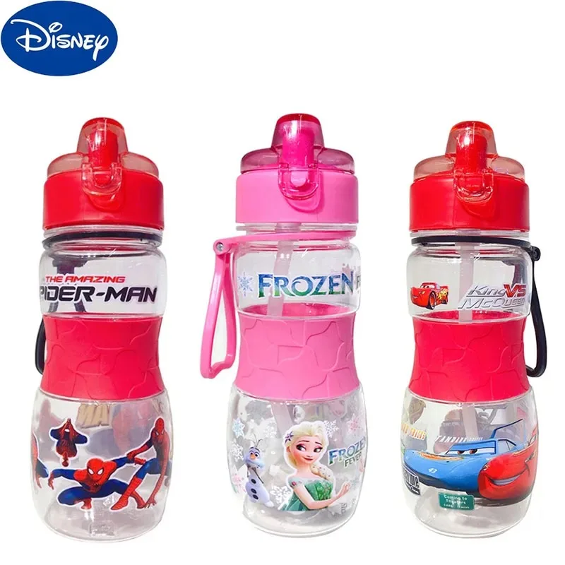 Disney Kinder Wasser Schnabeltasse Kreative Cartoon Frozen Cars Marvel Spiderman Baby Fütterungsbecher mit Strohhalmen Tragbare Outdoor-Flaschen Image