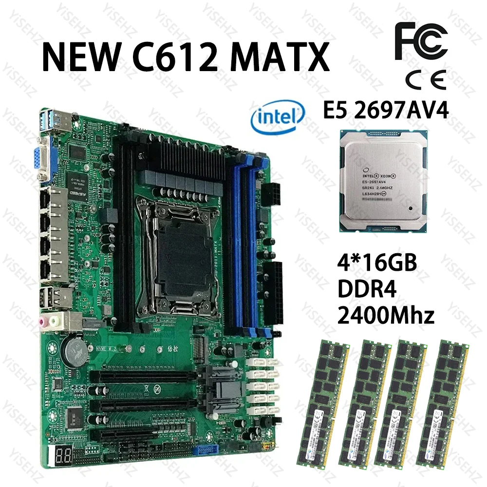 C612 NAS Motherboard Set mit E5 2697AV4 4*16GB=64GB DDR4 geeignet für Server Virtuelle Maschinen Router 4x2,5GE 10xSATA Raid Image