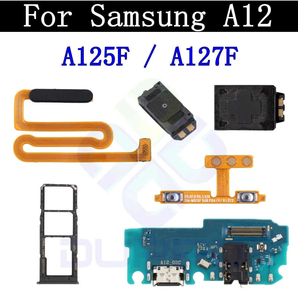 Top Ohr Lautsprecher SIM Karte Tray Lade Port Bord Für Samsung A12 A127 A125F Fingerprint Sensor Signal Volumen Flex Kabel Image