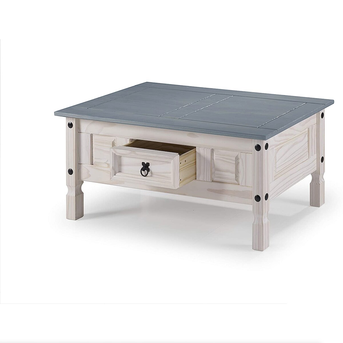 Möbelliebling Couchtisch 100 x 60 cm mit Schublade Pinienholz weiß grau lasiert MEXICO Image