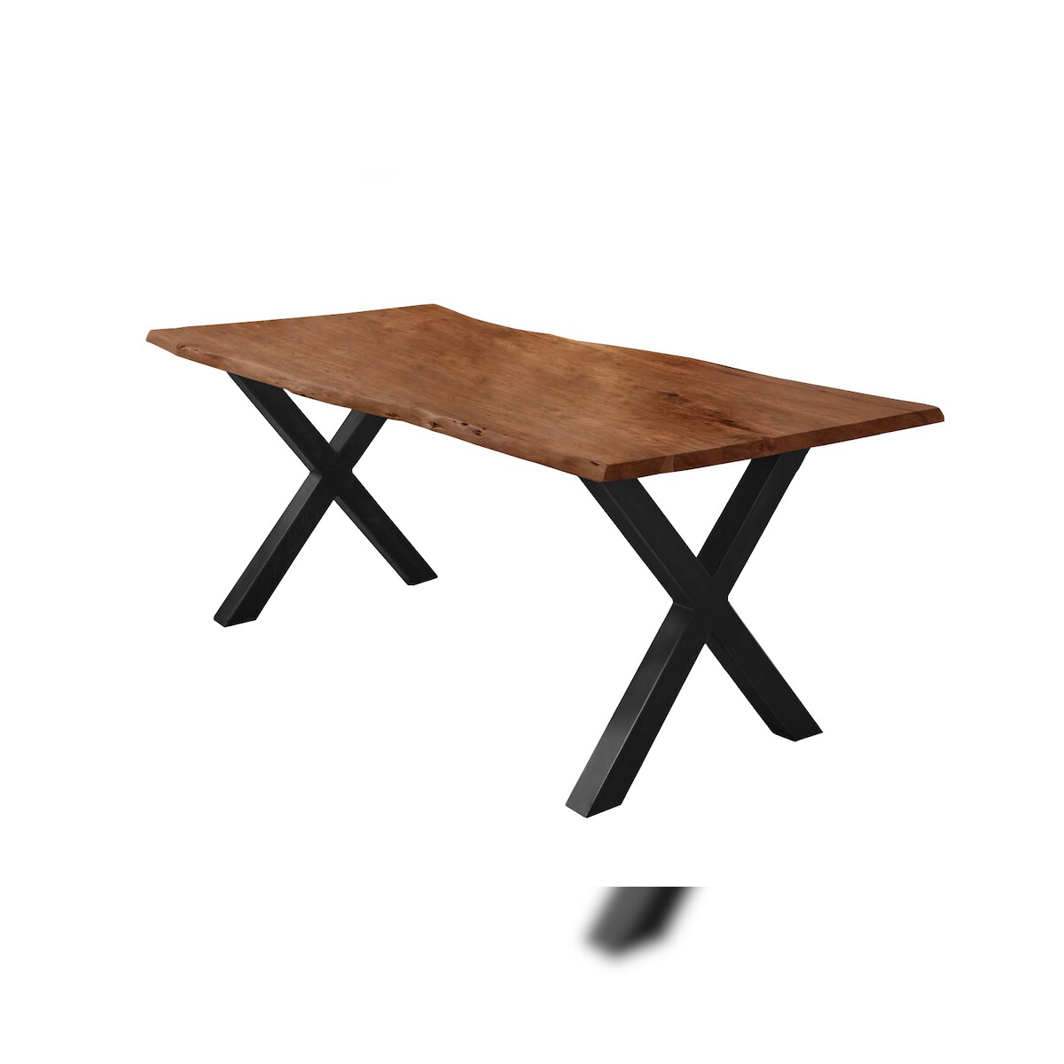 Möbelliebling Esstisch Baumkante Akazie nussbaumfarben 220 x 100 cm X-Gestell schwarz FREDERIK Image