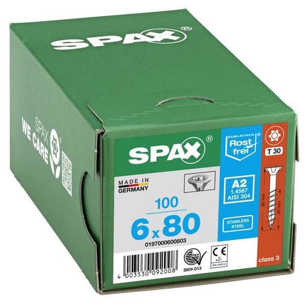 SPAX Universalschrauben T30 Senkkopf Edelstahl A2 6 x 80 mm 100 Stück Image
