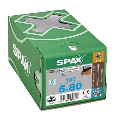 SPAX Terrassenschrauben T25 Zylinderkopf Edelstahl A2 5 x 80 mm 100 Stück silber