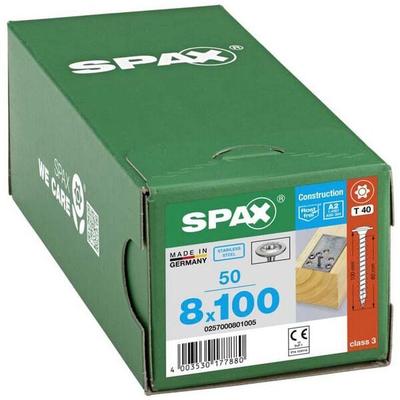 SPAX Holzbauschrauben T40 Tellerkopf Edelstahl A2 8 x 100 mm 50 Stück silber