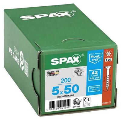 SPAX Universalschrauben T20 Senkkopf Edelstahl A2 5 x 50 mm 200 Stück silber