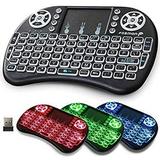 Mini Wireless Keyboard Remote Control Touchpad Mouse Combo Controller with RGB Backlit Keypad for Android TV Box Smart OS TV+PC Computer Laptop Window OS HTPC Home Theater PC+USB 2.4GHz Dongle