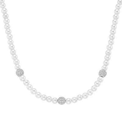 Giorgio Martello Milano - Collier mit Zirkonia und Muschelkern-Perlen, Silber 925 Ketten 1 ct Silber