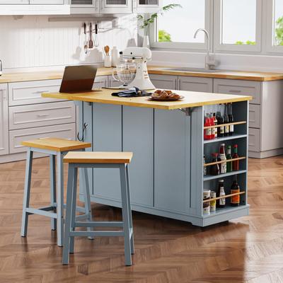 Kitchen Island Carts with Drop Leaf, 3 Drawers and Power Outlet