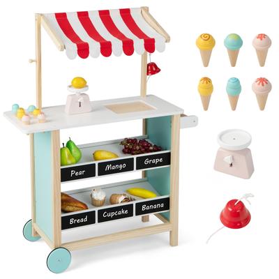 Costway Kids Ice Cream Cart Wooden Toddler Farmers Market Stand with - See Details