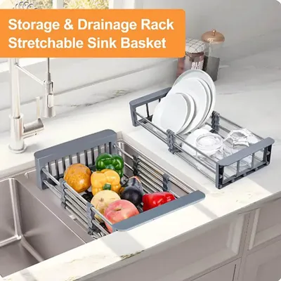 Kitchen Sink Drain Rack Dish Drain Rack Kitchen Basket Folding Drain Rack Stainless Steel Kitchen