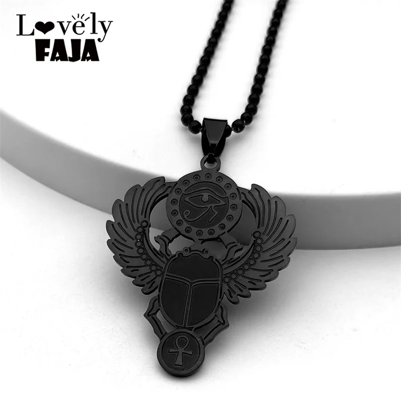 Ägyptischer Skarabäus Auge des Ra Horus Symbol Auto Anhänger Edelstahl Gold Farbe Ankh Schlüssel des Lebens Autobehang Schmuck Ornamente Image