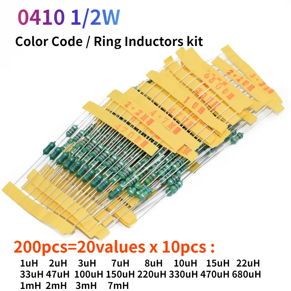 200pcs 4,7 1/2w Farbcode/Ringinduktor-Kit 1uh-mh 20 Werte 1uh 2uh 3uh 7uh 8uh 10uh 15uh 22uh 33uh 47uh 47uh 100uh 150uh Image
