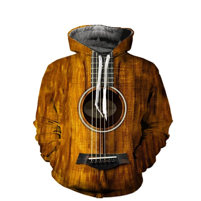 Vintage Musik Gitarre Kunst 3D gedruckt Hoodie Herren Langarm Kapuzenpullover Mode Straße Hip Hop übergroße Top Pullover