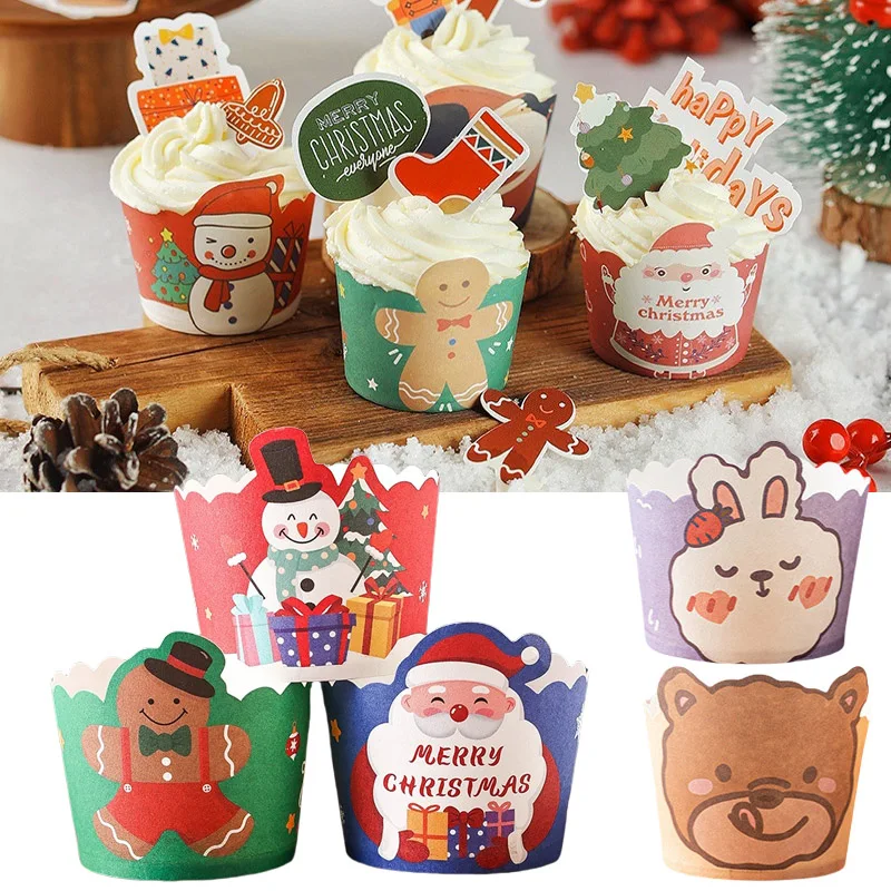 Weihnachten Backförmchen Lebensmittelqualität Pappbecher Kuchen Backen Muffin Formen Ölbeständige Cupcakes Liner Fällen Kuchen Werkzeuge Party Dekor Image