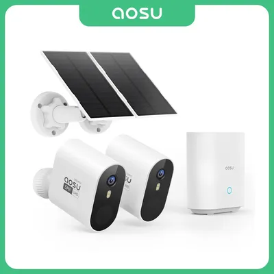 AOSU 5MP Wireless Solar Kamera System 2 Cam Kit Outdoor WiFi Solar Sicherheit Kamera Set Farbe Nachtsicht 2-weg Sprechen