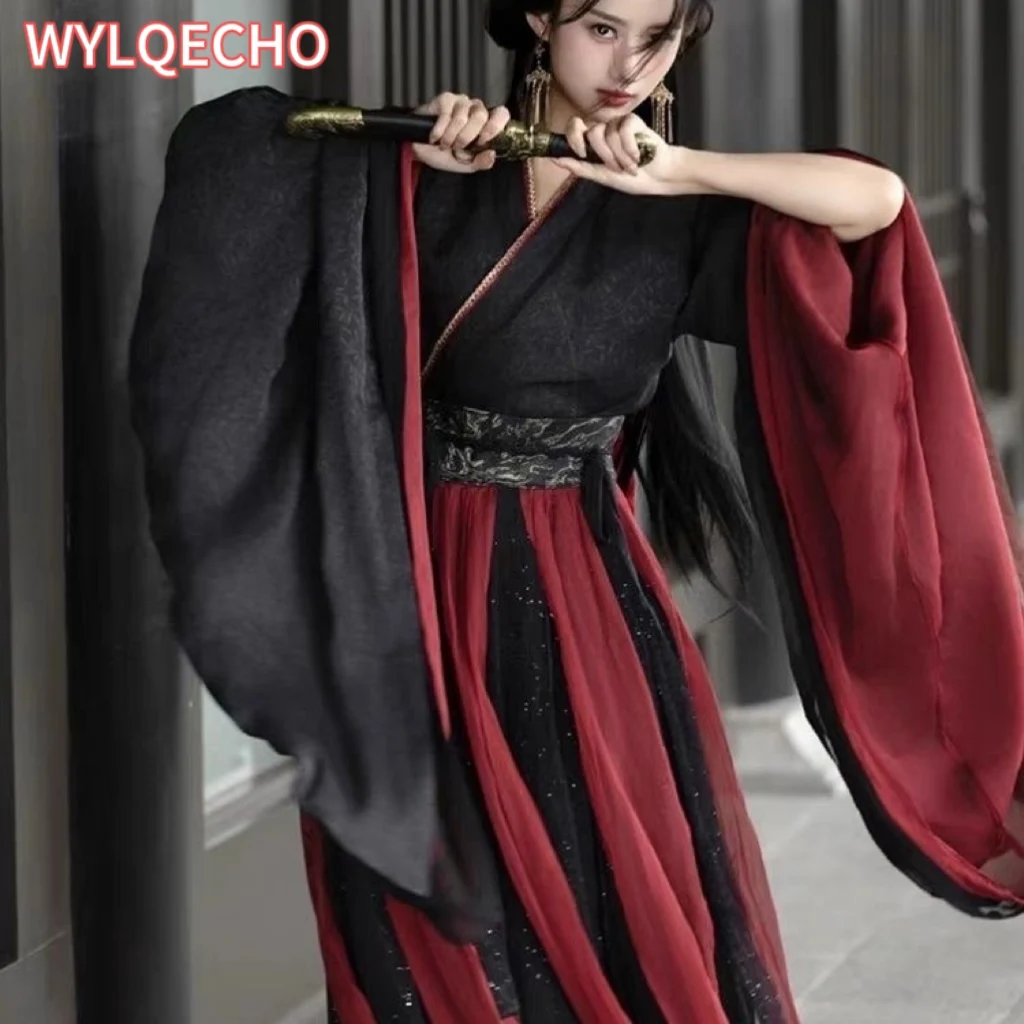 Chinesisches hanfu kleid frauen halloween karneval cosplay kostüm party outfit altes chinesisches schwarz-rotes hanfu kleid plus größe xl