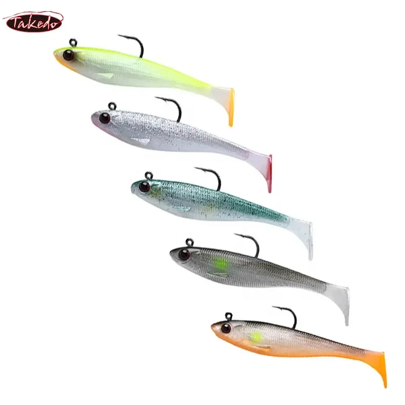 TAKEDO BZ01 LIVE SHAD Angeln Jig Köder Jig Fisch Blei Fisch Blei Kopf Mit T-form Schwanz PVC Weiche Köder angeln Locken 3D Augen Image