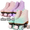Größe 31, 32, 33, 34, 35, Damen Kinder zweireihige Rollschuhe, rosa, lila, Leder, atmungsaktiv,