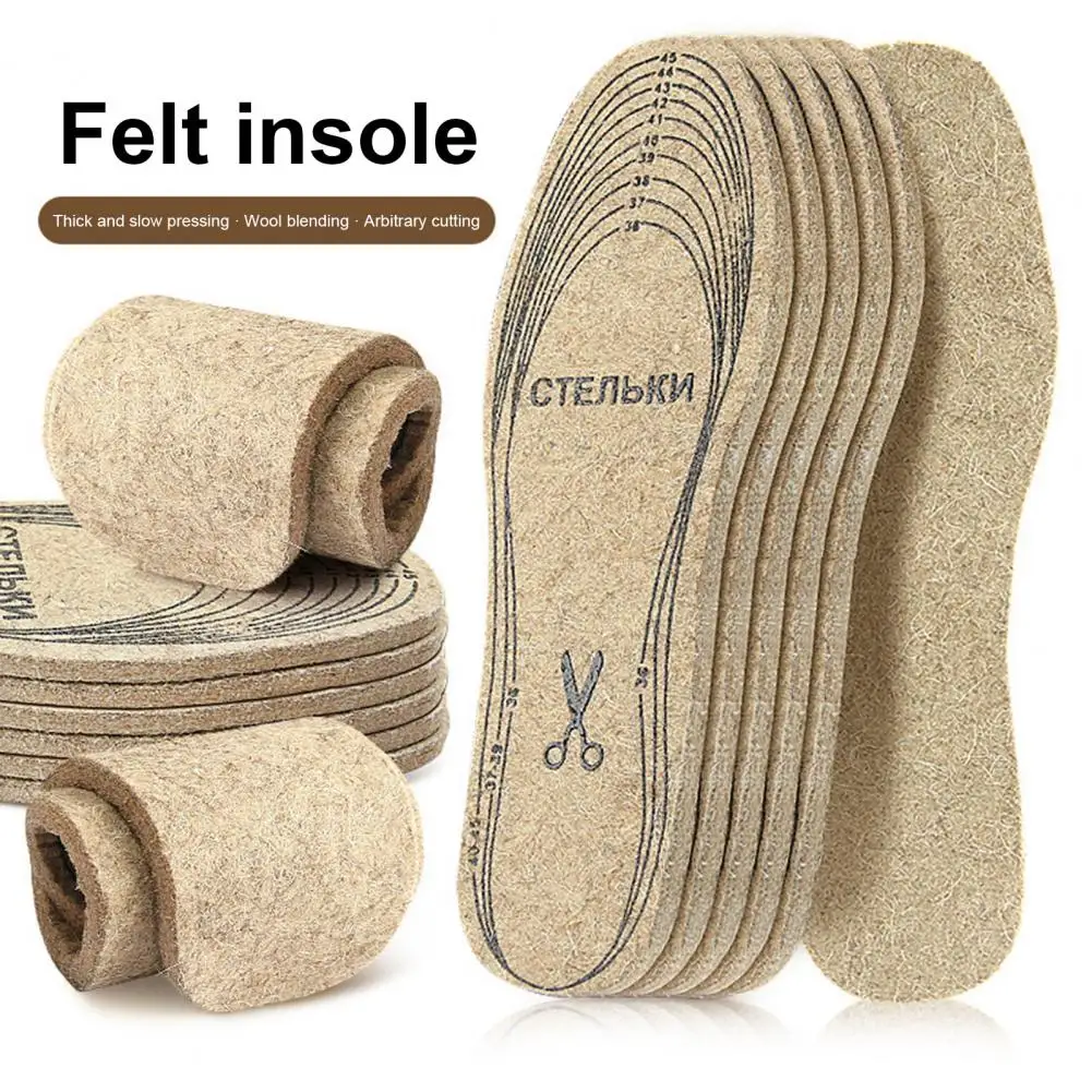 Wollfilz-Einlegesohlen für den Winter, warme Stiefel, Schuheinlage, Einlegesohlen, Unisex, Fußschmerzlinderung, Innensohlen für Outdoor-Sport, Arbeit, Laufen Image