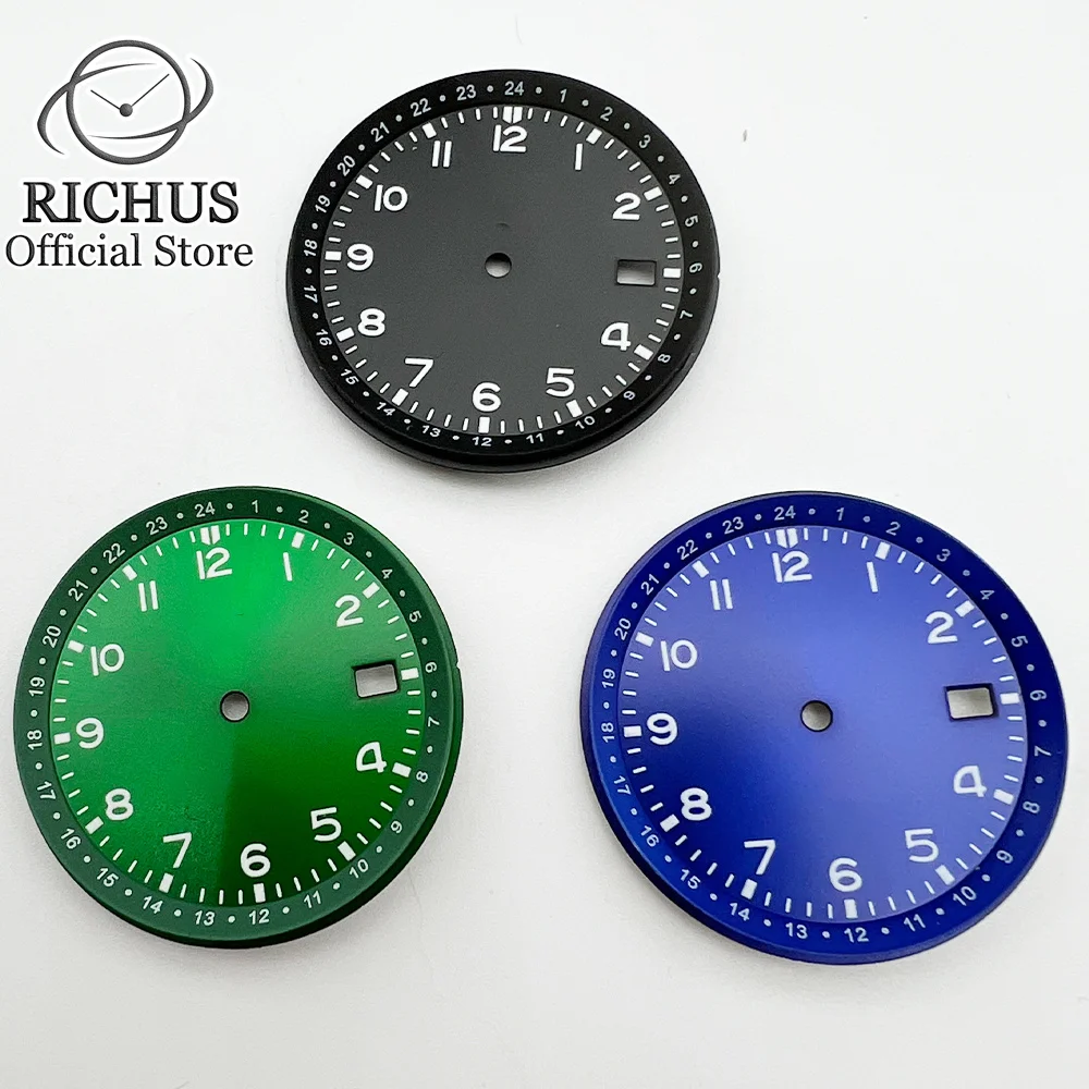 RICHUS 33,5 mm Zifferblatt mit Datumsfenster, grün leuchtend, steril, für NH35 Automatikwerk, Zubehörteile Image