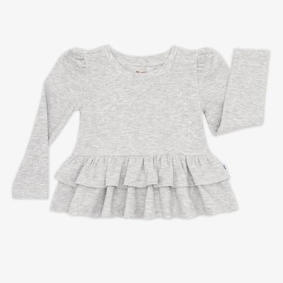 Light Heather Gray Ribbed Tiered Peplum Top - 2T