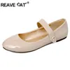 REAVE CAT Frauen Slip On Schnalle Patent Schuhe Bequeme Runde Kappe Große Größe 30-50 Wohnungen