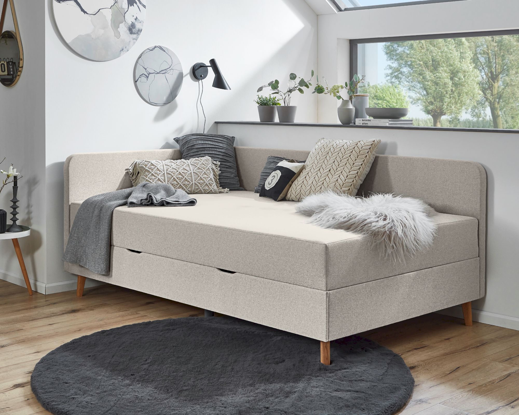 meise.möbel »Cabana« Polsterbett inkl. Bettkasten 90x200 cm / Stoffbezug Poso grau