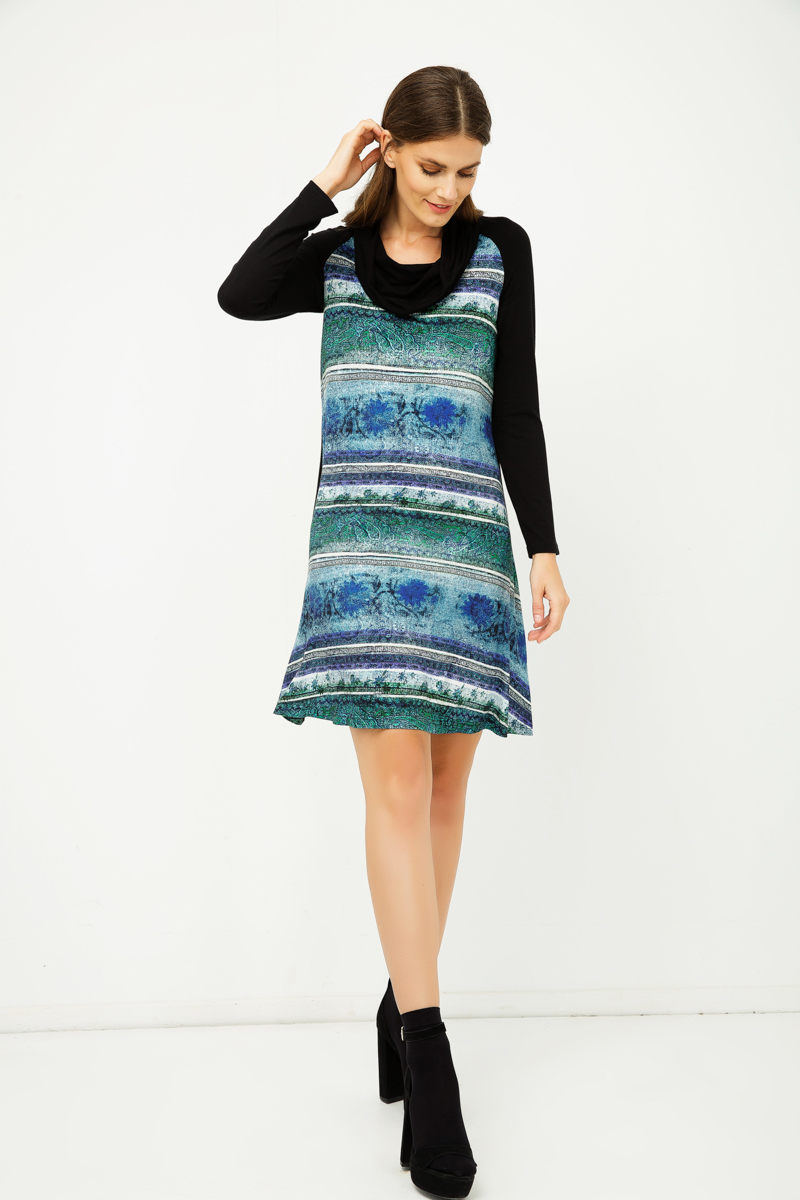A Line Print Kleid mit Rollkragen in Schwarz Image