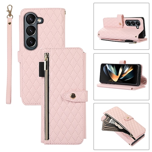 Handy Hülle Handyhüllen Für Z Fold 6 Z Fold 5 Z Fold 4 Z Fold 3 Flip-Cover Mit Ständer Reisverschluss Mit Handgelenkschlaufe Retro TPU PU-Leder Image