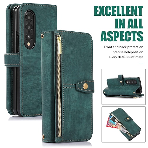 Handy Hülle Handyhüllen Für Z Fold 6 Z Fold 5 Z Fold 4 Z Fold 3 Rückseite Mit Ständer Reisverschluss mit Trageriemen Retro TPU PU-Leder Image