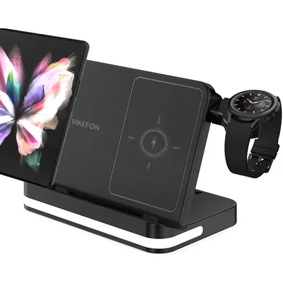 VIKEFON 5 in 1 Foldable LED Wireless Charger Station For Samsung Z Fold 5 4 Galaxy Watch 9 8 7