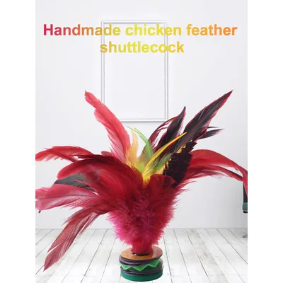 20cm Chinese Jianzi Hand Made Chicken Feather Shuttlecock Portable Foot Kick Handwheel Feather