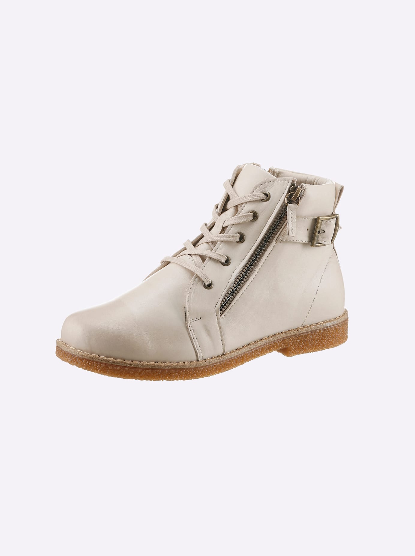 Schnürstiefelette ANDREA CONTI, Damen, Gr. 37, beige (créme), Glattleder, Leder, Schuhe Schnürstiefelette