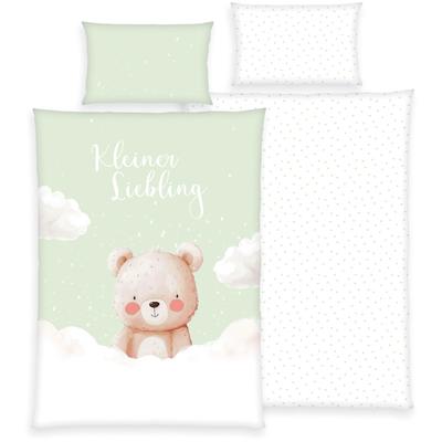 Kinderbettwäsche LÜTTENHÜTT "Kleiner Liebling in Gr. 100x135 und 135x200 cm", grün, B/L: 100cm x 135cm, , Renforcé, B/L: 60cm x 40cm, Renforcu00e9, Obermaterial: 100% Baumwolle, Bettwäsche, aus Baumwolle, mit niedlichem Bärenmotiv & Schriftzug,...