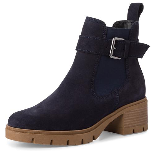 Chelseaboots TAMARIS Gr. 37, blau (navy) Damen Schuhe Blockabsatz, Businessmode, Stiefelette mit Zierschnalle