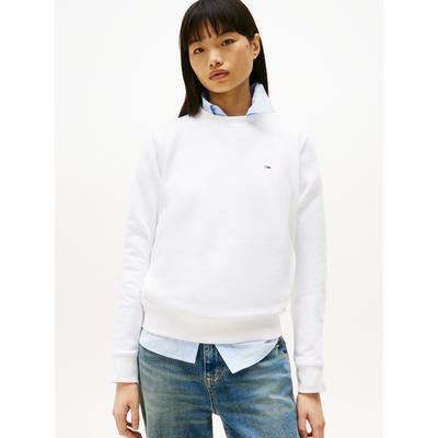 Sweatshirt TOMMY JEANS "TJW REG S FLAG CREW", Damen, Gr. XL (42), weiß, Sweatware, Obermaterial: 80% Baumwolle, 20% Polyester, unifarben, casual, regular fit kurz, Rundhals, Langarm Rippbündchen, Sweatshirts, mit Logostickerei Image