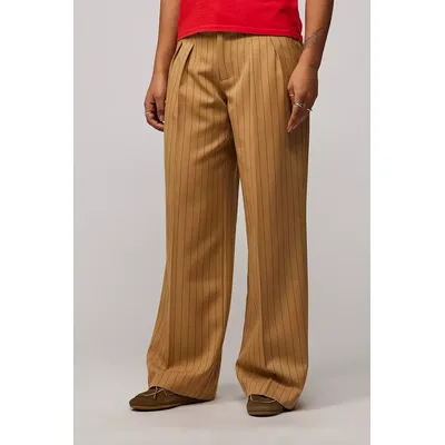 UO Camel Ash Pinstripe Low Rise Trousers - Brown M at Urban Outfitters