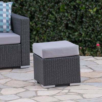 Roomfitters Outdoor Wicker Ottoman with Cushion, Versatile Patio Footrest or Extra Seating, Durable Garden Furniture