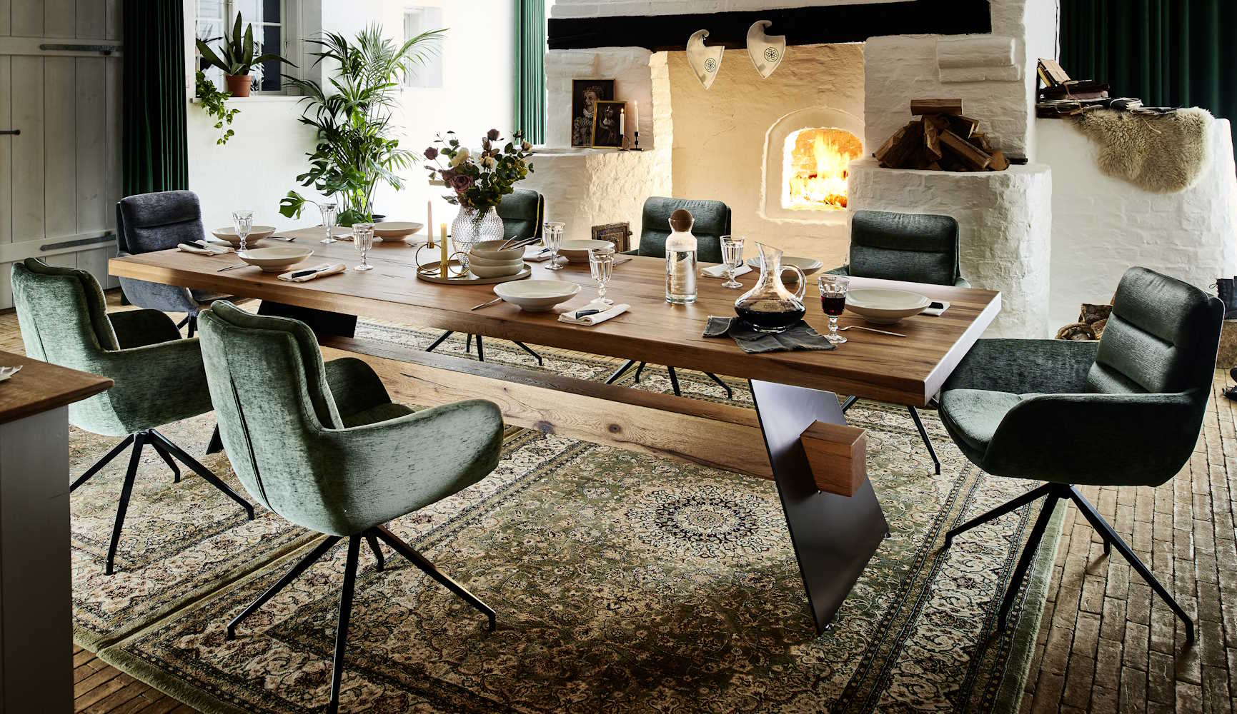 Esstisch Eiche massiv mit Stahlgestell Beam Rustikale Eiche geölt 220x100 cm