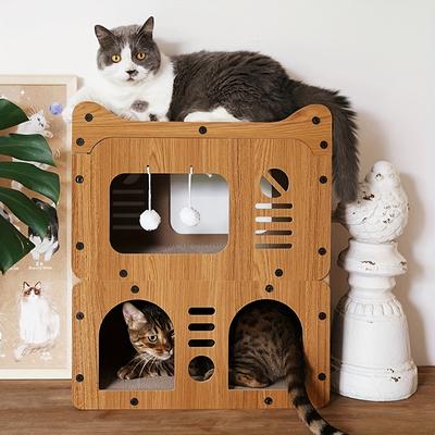 TEMU Wood Cat Scratcher House Cardboard, Cute Cat Scratchers Lounge Bed For Indoor, Cat Scratching House Wooden Cat Scratch House With Scratcher